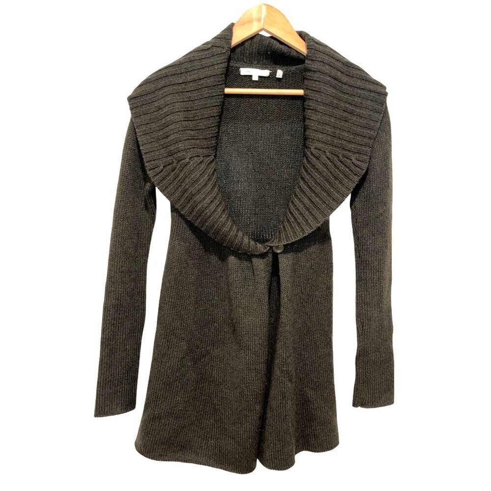 Vince Green ‎ Ribbed Knit Alpaca Wool Cashmere Open Front Cardigan Women's XS